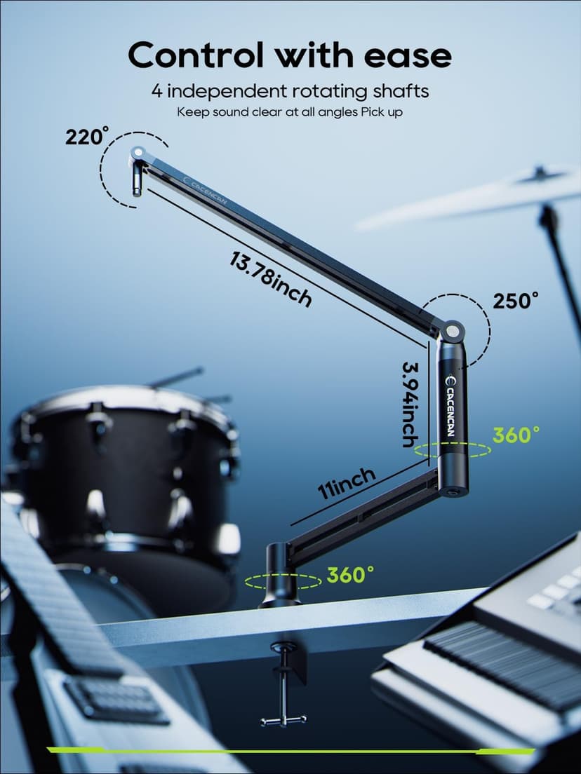M05 Boom Arm, 360° Rotatable Microphone Stand with Desk Mount, Foldable Desk Mic Arm with 3/8'' to 5/8'' Screw Adapter, Microphone Arm for Live Streaming, Gaming, Podcasting, Radio