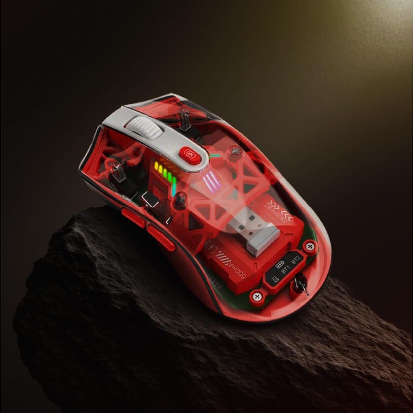 Pegasus Transparent Wireless Gaming Mouse with RGB Lighting, Bluetooth, Adjustable DPI, Red (MKE 830)