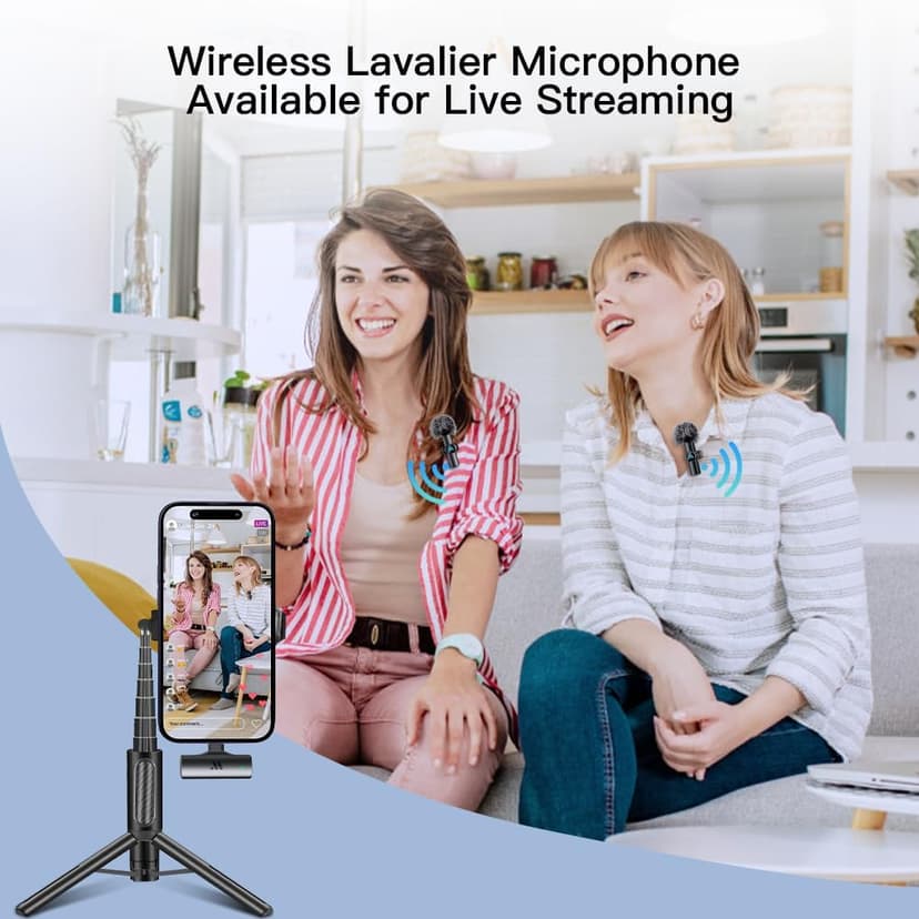 2pcs Dual Receivers Mini Microphone for iPhone 7-16 iPad Android Video Recording,Lavalier Wireless Microphone for Game Live Streaming,Interviews,YouTube,TikTok,Vlog,Gift