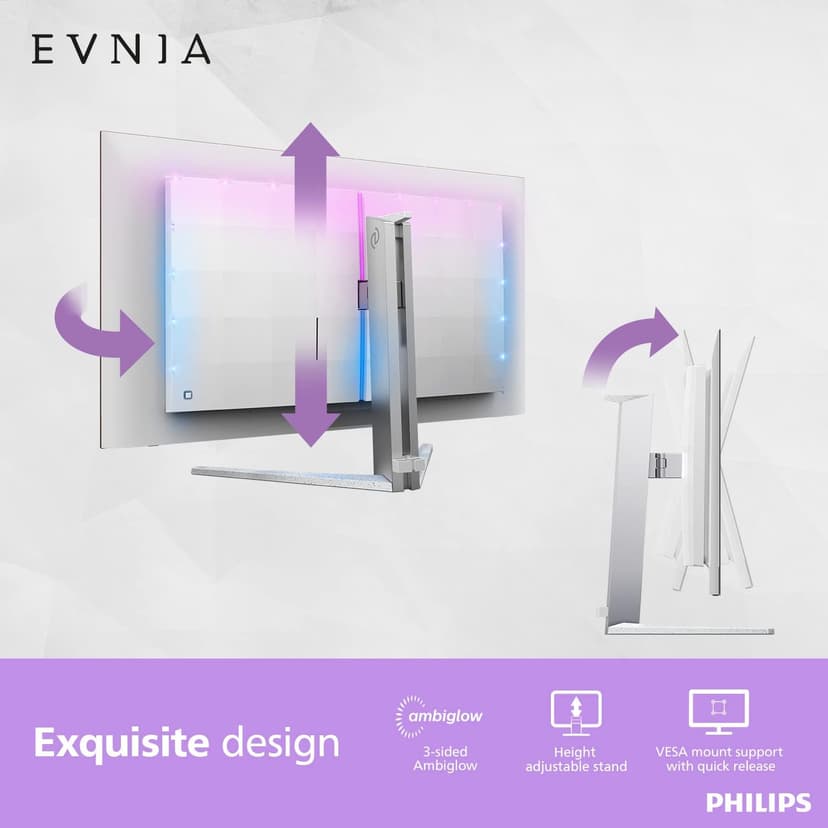 Philips EVNIA 42M2N8900 41.5” 4K OLED Gaming Monitor, 4K UHD, 138Hz 0.1ms GtG, FreeSync Premium, HDR10, USB-C Docking, KVM, 10W Speakers + DTS Sound, Ambiglow, 4-Year Advance Replacement