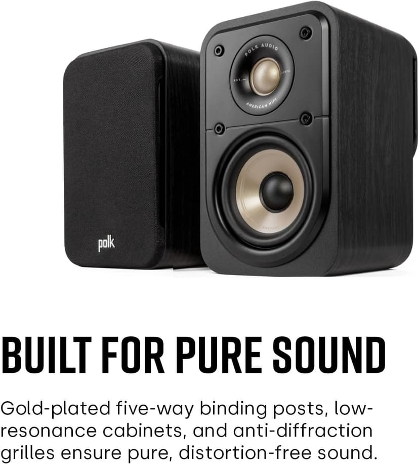 Polk Signature Elite ES10 Surround Loudspeaker - Hi-Res Audio Certified, Dolby Atmos & DTS:X Compatible, 1" Tweeter & 4" Woofer, Power Port Technology for Effortless Bass (Pair, Stunning Black)