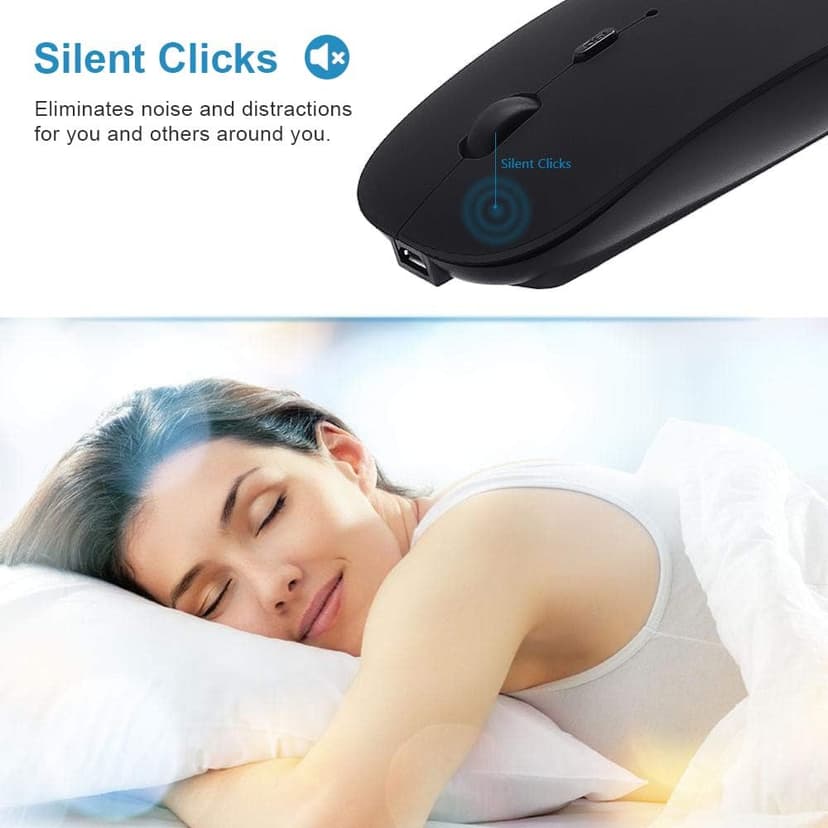 Bluetooth Mouse for Laptop/MacBook/iPad/Android PC,Rechargable Quiet Slim Wireless Mice Compatible with Windows/Linux/Tablet,Black