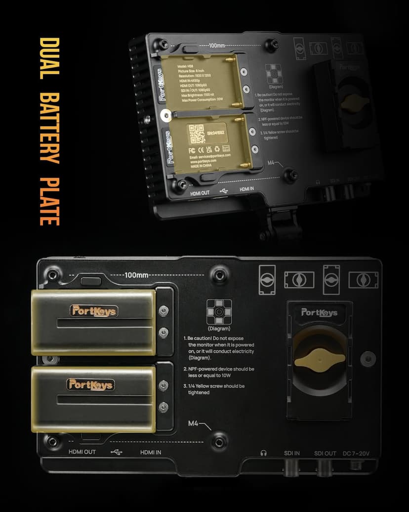 Portkeys HS8 Camera Field Monitor 8" 1100nit Brightness Dual NP-F Battery Plates 3D LUT 4K HDMI Input 3G SDI in/Out Aluminum Housing, VESA 100 x 100 Mounting Points