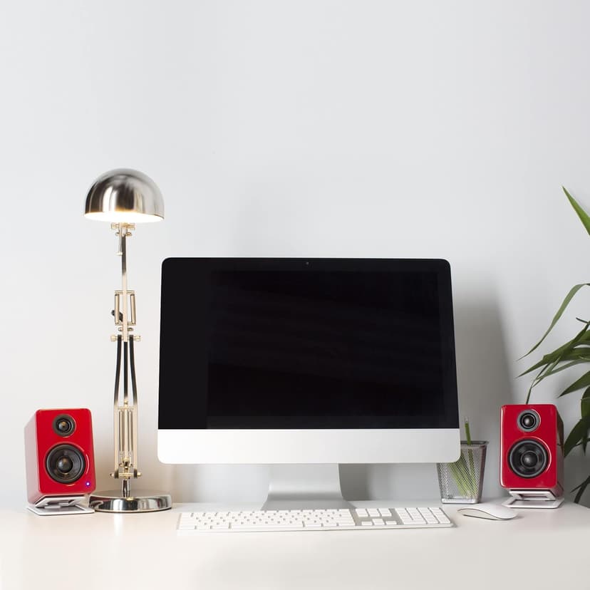 Kanto YU2GR PC Gaming Desktop Speakers | 3" Composite Drivers | 3/4" Silk Dome Tweeter | Class D Amplifier | 100 Watts | Built-in USB DAC | Subwoofer Output | Pair | Gloss Red