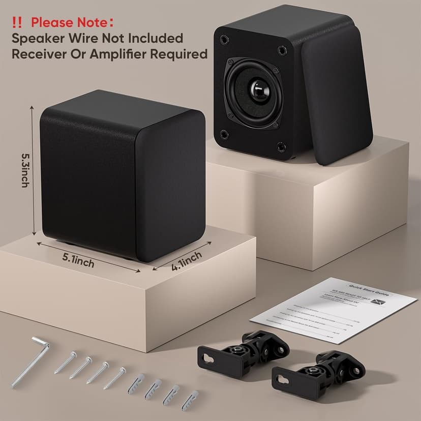 Saiyin Wall Mount Passive Speakers, Indoor Rear Surround Sound Speakers, Stereo Speakers for Midrange & High-Frequency, Passive Bookshelf Speakers for Home Theater, Receiver or Amplifer Required