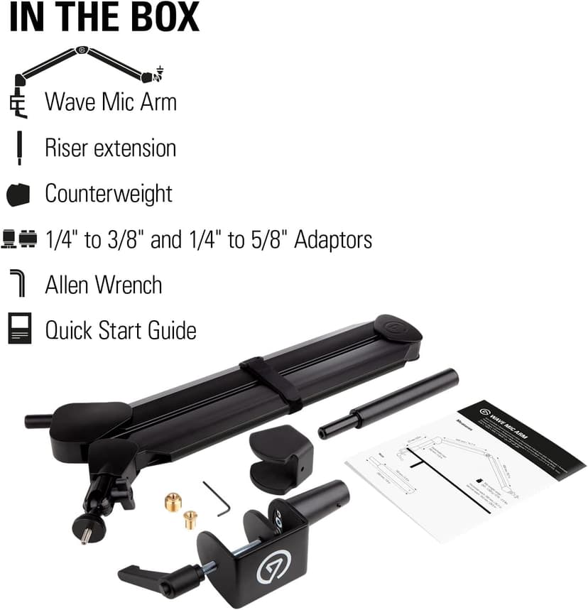 Elgato Wave Mic Arm - Premium Broadcasting Boom Arm with Cable Management Channels, Desk Clamp, 1/4" Thread Adapters, Fully Adjustable, perfect for Podcasts, Streaming, Gaming, Home Office, Recording