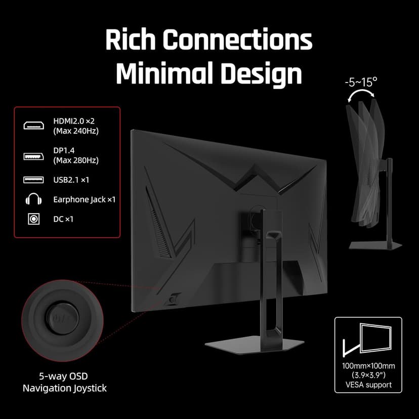 27'' 280Hz 240Hz Gaming Monitor 1ms GTG 350nits Fast VA 1080P Tilt 126% sRGB Adaptive Sync 4000:1 Contrast Ratio HDR DisplayPort 1.4/HDMI 2.0 VESA