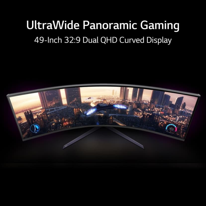 LG 49" UltraGear DQHD (5120x1440) Curved Gaming Monitor, 240Hz, 1ms, VESA DisplayHDR 1000, HDMI 2.1, DisplayPort, 4-Pole HP Out DTS HP:X, AMD FreeSync Premium Pro, Tilt/Swivel/Height Stand, Black