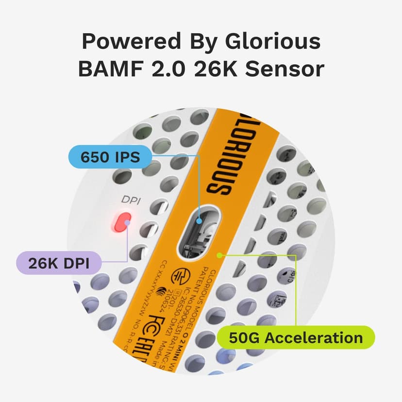 Glorious Model O 2 Mini Wired Gaming Mouse: Superlight 49g, 26K Optical Sensor, Motion Sync, 80M Clicks, 6 Programmable Buttons, Mouse for Small Hands, FPS, MMO, MOBA, Battle Royal Mouse, White