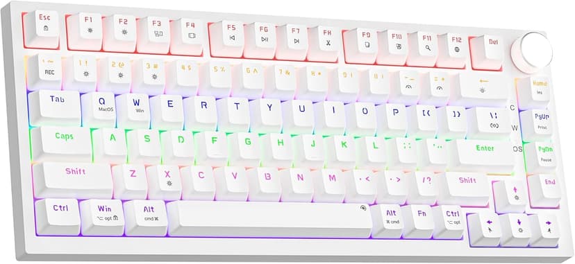 Newmen GM326 75% Percent Mechanical Keyboard,Wired Mini Backlit Hot Swappable Gaming Mechanical Keyboard with Knob,82 Keys Anti-Ghosting Compact White Gaming Keyboards for PC Win Mac,Red Switch