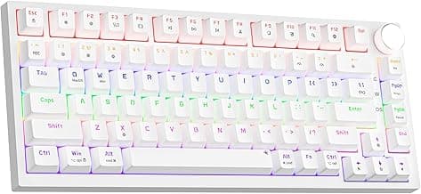 Newmen GM326 75% Percent Mechanical Keyboard,Wired Mini Backlit Hot Swappable Gaming Mechanical Keyboard with Knob,82 Keys Anti-Ghosting Compact White Gaming Keyboards for PC Win Mac,Red Switch