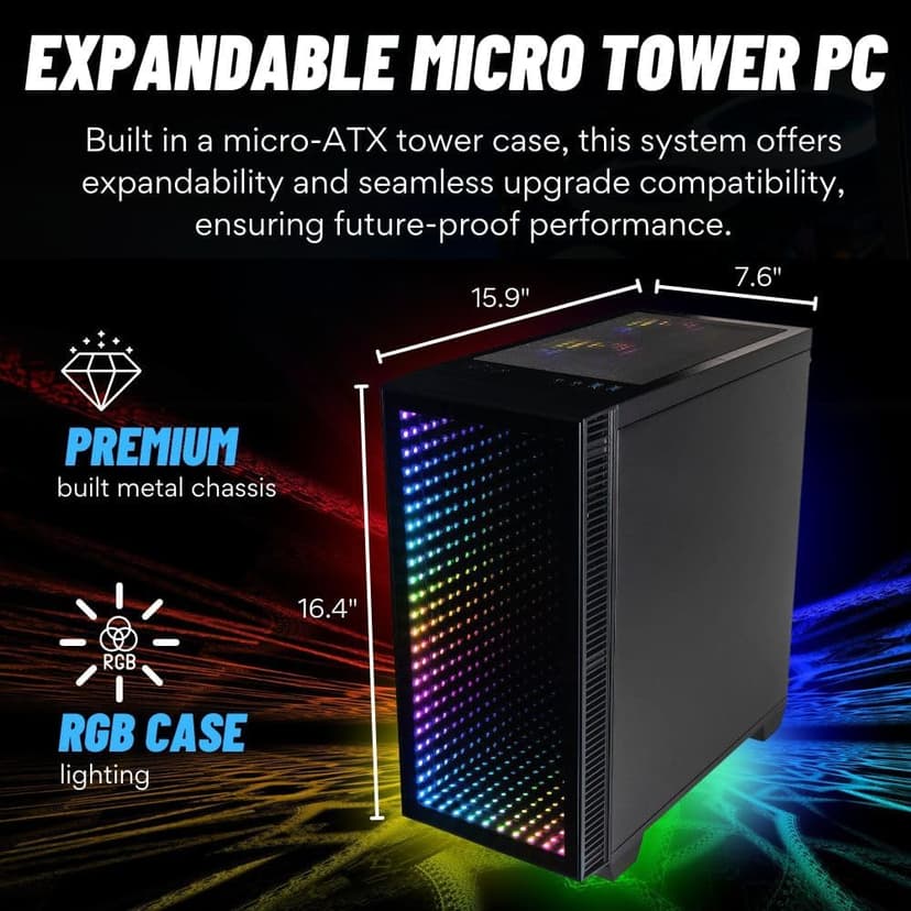 Empowered PC Continuum Micro Gaming Desktop - NVIDIA GeForce RTX 5060 Ti 16GB, AMD 8-Core Ryzen 7 5700X CPU, 32GB RAM, 2TB NVMe SSD, WiFi, Windows 11 Pro - RGB Gamer Computer