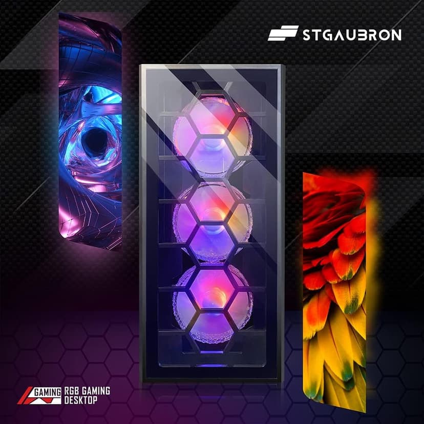 STGAubron Gaming PC Desktop, GeForce RTX 2060 6G GDDR6, Intel Core i7 up to 3.9 GHz, 16G RAM, 512G SSD, WiFi, BT 5.0, RGB Fan x6, RGB BT Sound Bar, Windows 10 Home