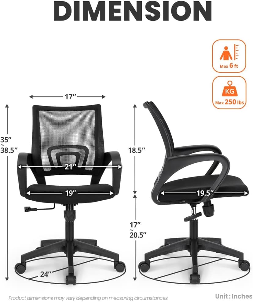 NEO CHAIR Office Desk Computer Chair Ergonomic Mesh Gaming Mid Back Seat with Comfy Lumbar Support Adjustable Height Swivel for Home Task (Black)