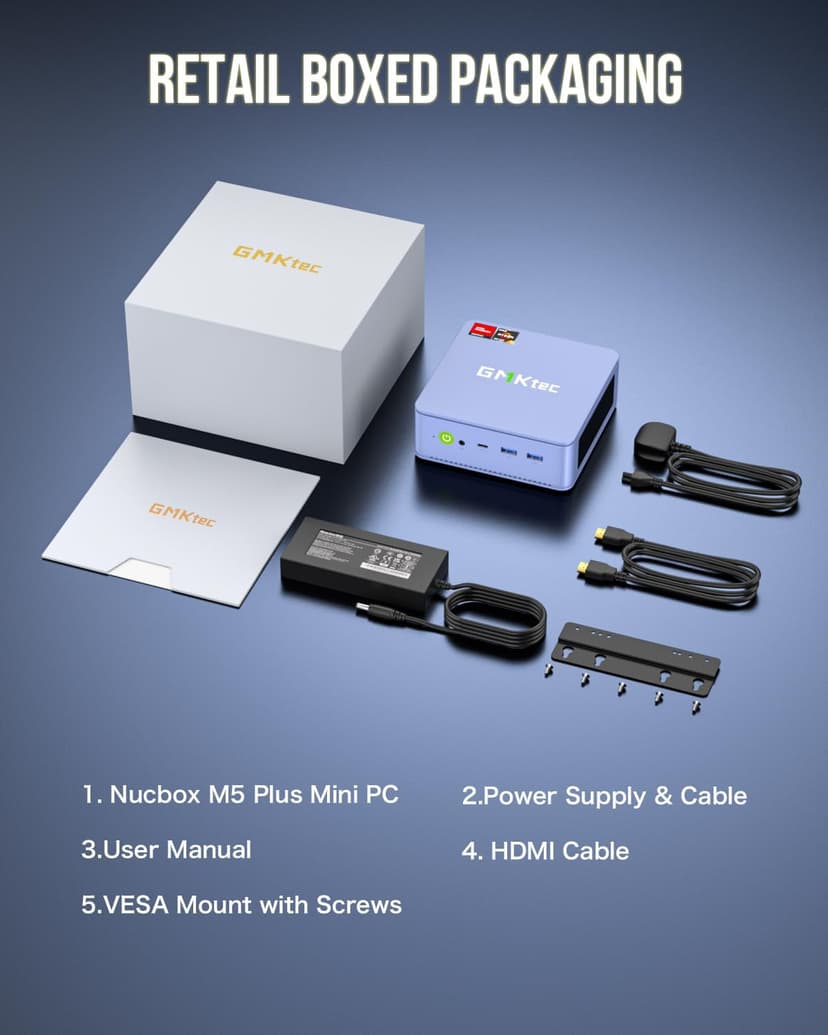 GMKtec M5 Plus Gaming Mini PC Ryzen 7 5825U (Upgraded 7430U/ 5700U), 32GB RAM 1TB SSD Dual NIC LAN 2.5GbE Desktop Computers, Triple 4K Display - Lunar Blue