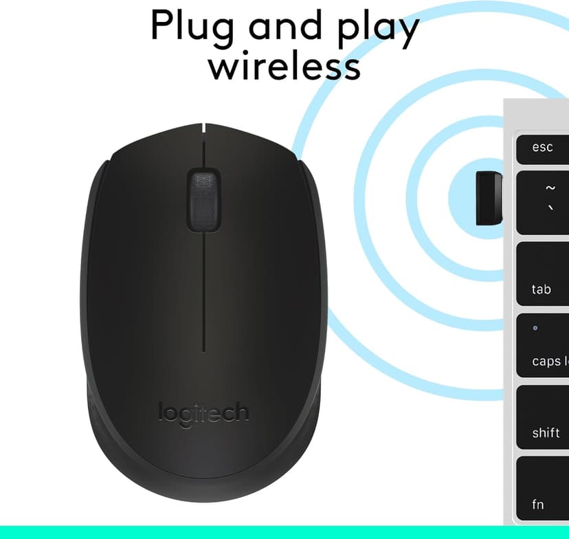 Logitech M170 Wireless Mouse for PC, Mac, Laptop, 2.4 GHz with USB Mini Receiver, Optical Tracking, 12-Months Battery Life, Ambidextrous - Black