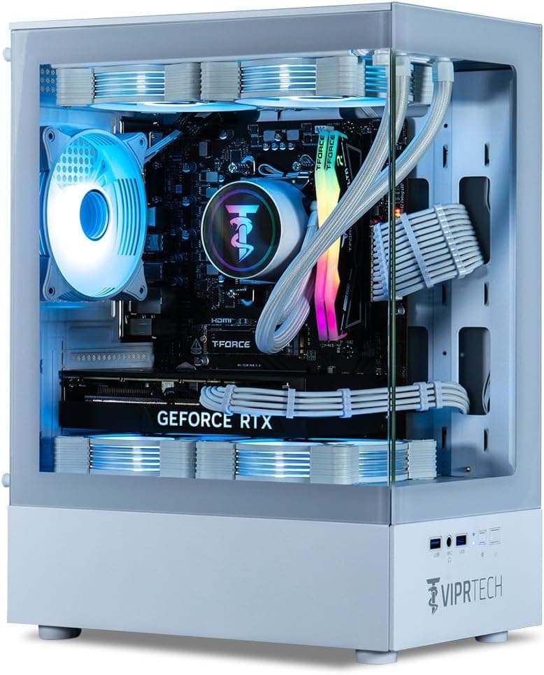 ViprTech Reaper 2.0 Liquid-Cooled PC - AMD Ryzen 7 8700F (5.0Ghz Turbo), RTX 5060 Ti 16GB, 32GB DDR5 6400, 1TB NVMe SSD, Gold PSU, VR-Ready, WiFi, BT, Win 11, Gaming Desktop Computer White