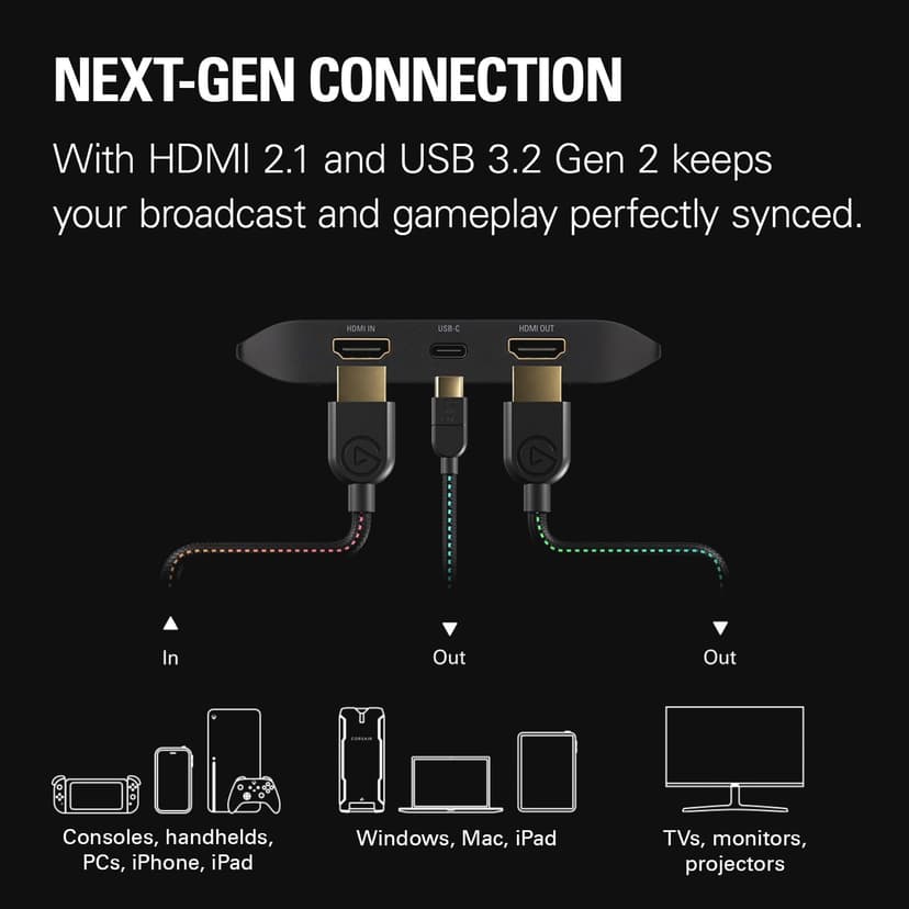 Elgato 4K X – Capture Up to 4K144 with Ultra-Low Latency on PS5|Pro, Xbox Series X|S, Nintendo Switch 2, OBS and More, HDMI 2.1, VRR, HDR10, USB 3.2 Gen 2, for Streaming & Recording, PC|Mac|iPad