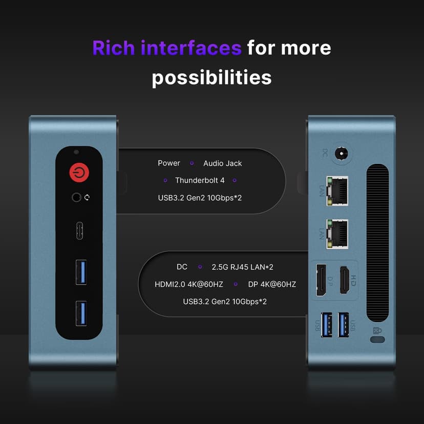 P2 Mini PC，Intel Core i7 12700H Mini Computers (14 Cores/20 Threads, up to 4.7GHz) 32GB RAM, 512GB NVMe SSD, Triple Display, Thunderbolt 4 & HDMI & DP1.2, Dual LAN, WiFi 6E, BT 5.2
