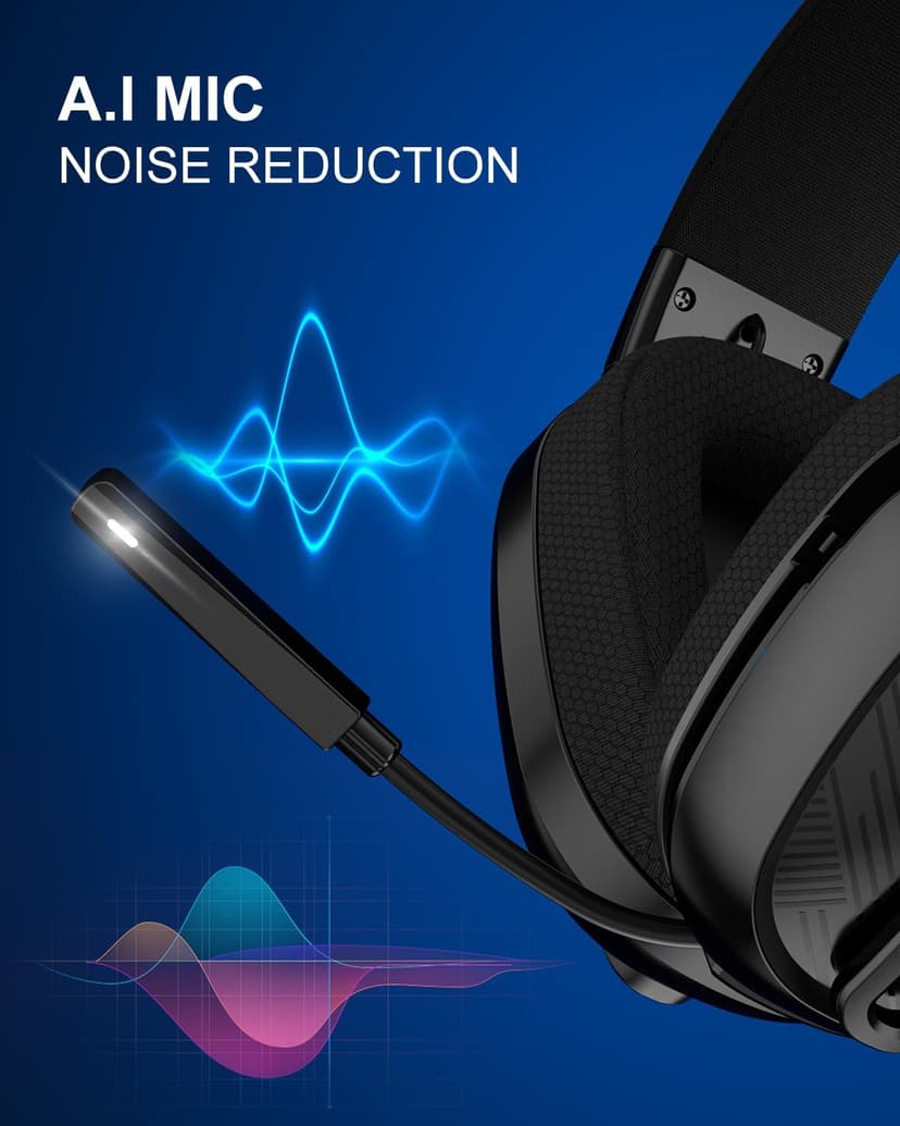 Jeecoo 2.4GHz Wireless Gaming Headset with Microphone for PC PS5 PS4, Bluetooth 5.3 Gaming Headphones with Noise Canceling Mic for Laptop, Mobile, Mac, Stereo Sound, 50+Hr Battery, Low Latency