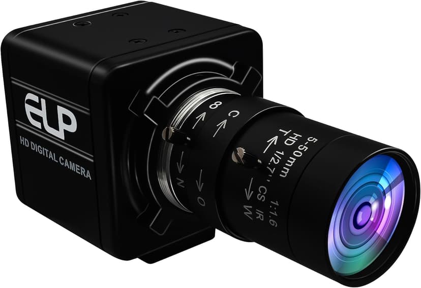 ELP Global Shutter USB Webcam - 1080P 90fps, Manual Zoom, Variable Focus, AR0234 Close-up Camera for Laptop