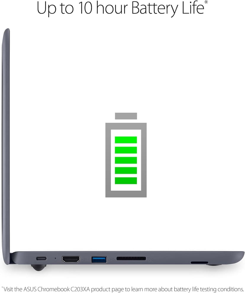 ASUS Chromebook C203XA Rugged & Spill Resistant Laptop, 11.6" HD, 180 Degree, MediaTek Quad-Core Processor, 4GB RAM, 32GB eMMC, MIL-STD 810G Durability, Dark Grey, Education, Chrome OS, C203XA-YS02-GR