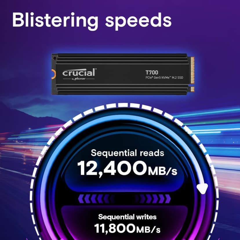 Crucial T700 2TB Gen5 NVMe M.2 SSD with Heatsink - Up to 12,400 MB/s - DirectStorage Enabled - CT2000T700SSD5 - Gaming, Photography, Video Editing & Design - Internal Solid State Drive