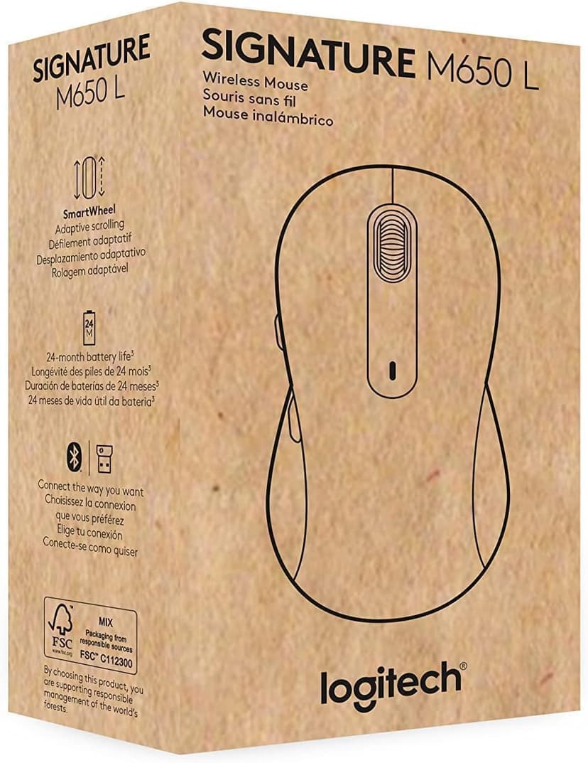 Logitech Wireless Mouse Signature M650 L Full Size - Large Hands, 2-Year Battery, Silent Clicks, Customizable Buttons, Bluetooth, PC/Mac/Chromebook - Black, Right-Handed, Large