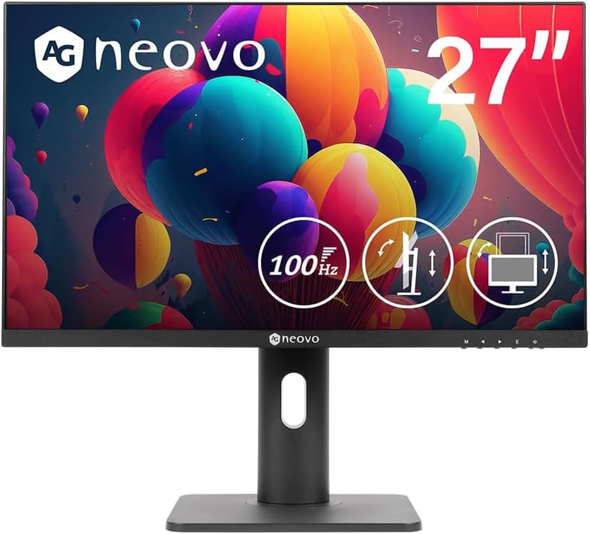 AG Neovo MH2703 27 inch Monitor Adjustable Height, Rotate, Swivel,100Hz, TUV Eyesafe, FHD 1080p, VGA, HDMI, and DisplayPort