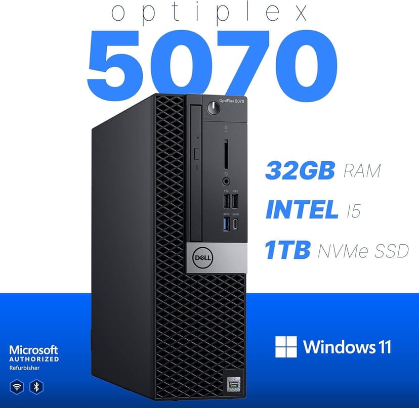 Dell Workstation 5070 PC Computer, Intel i5-9500, Editing/Design Nvidia Quadro P620, Crucial 32GB RAM, 1TB NVMe M.2, Windows 11 Pro, WiFi, Cherry Keyboard & Mouse, Office Desktop Computers (Renewed)