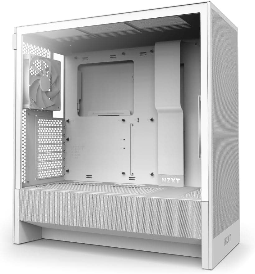 NZXT H5 Flow 2024 - Compact ATX Mid-Tower PC Gaming Case - High Airflow - 2 x 120mm Fans Included - 360mm Front & 240mm Top Radiator Support - Cable Management System - Tempered Glass - White
