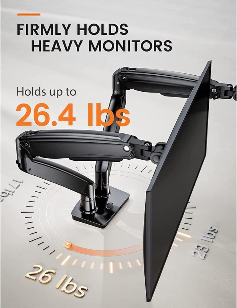 ErGear Dual Monitor Desk Mount up to 40 inches Screens, Max 26.4lbs Capacity Each, Heavy Duty Ultrawide Monitor Arm with USB Ports, Height Adjustable Monitor Stand, VESA 75x75mm or 100x100mm, Black