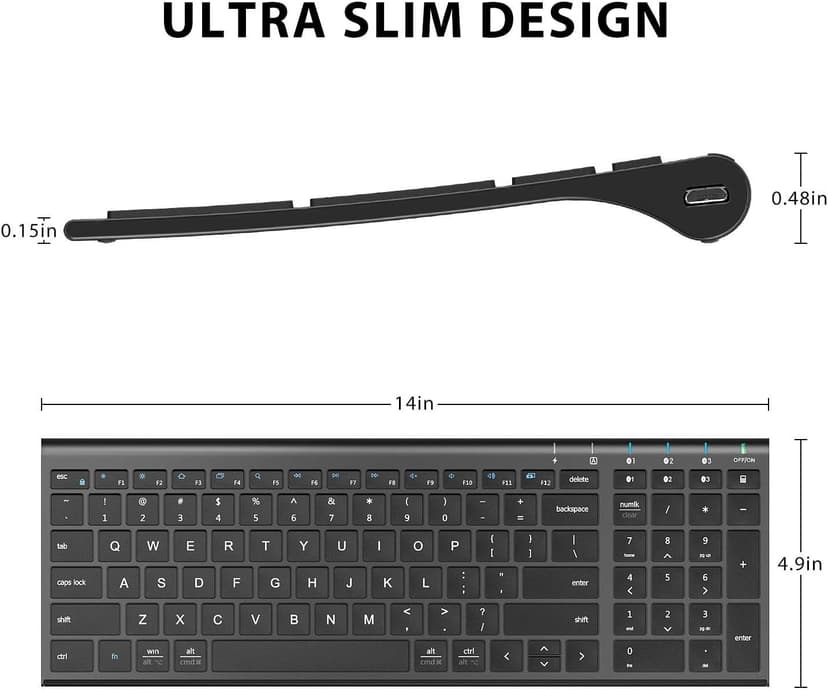 iClever BK10 Bluetooth Keyboard, Universal Bluetooth 5.1 Wireless Keyboard with Number Pad, Ergonomic Design, Multi-Device Compatibility, Stable Connection for Mac, iPad, iPhone, Android, Windows