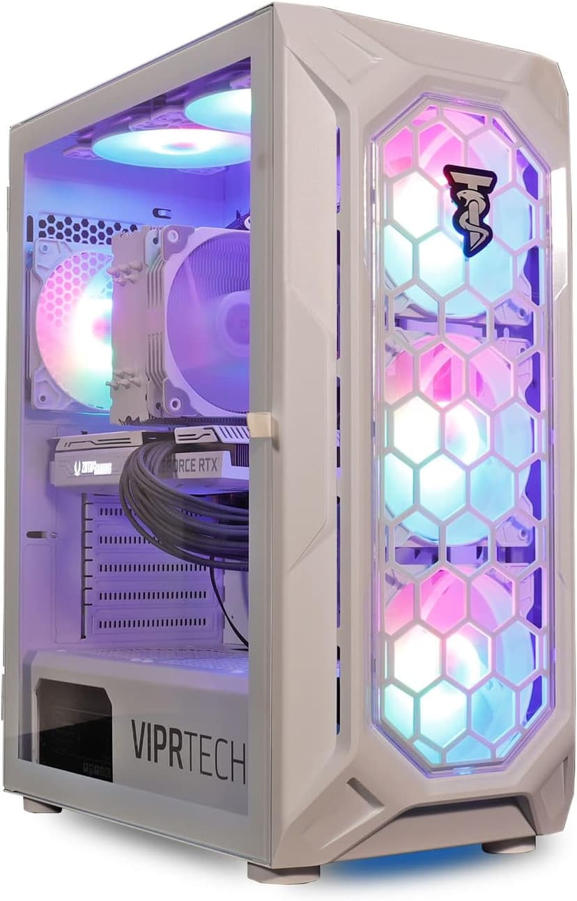 ViprTech Ghost Gaming PC - AMD Ryzen 5 5600 (4.4Ghz Turbo), RTX 3060 12GB, 16GB DDR4 3200, 512GB NVMe SSD, VR-Ready, Streaming, WiFi, RGB, Windows 11, Desktop Computer Tower, White