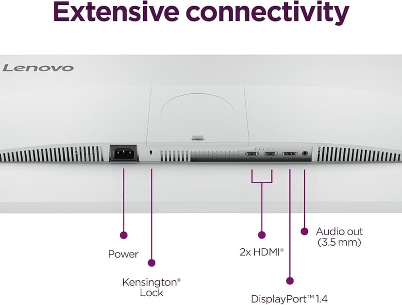 Lenovo L27q-4A Monitor, 27" IPS QHD Resolution, Flat, 4 Side Borderless, 2X HDMI 2.0, DP 1.4, Audio Out, 100Hz, HDR10, 1ms MPRT, 99% sRGB, 350nits, Speakers, 100mm