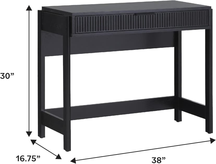 Walker Edison Transitional Office Design, Reeded Drawer Front Detail, Writing Desk with Drawer, Spacious Desktop, Complementary in Living Spaces, 38”W x 16.75”D x 30”H, Black