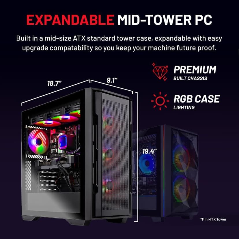 Skytech Rampage Gaming PC Desktop, Ryzen 7 9700X 3.8 GHz (5.5GHz Turbo Boost), NVIDIA RTX 5070 Ti 16GB GDDR7, 1TB Gen4 SSD, 32GB DDR5 RAM 5600 RGB, 850W Gold PSU, 360mm ARGB AIO, Wi-Fi, Win 11