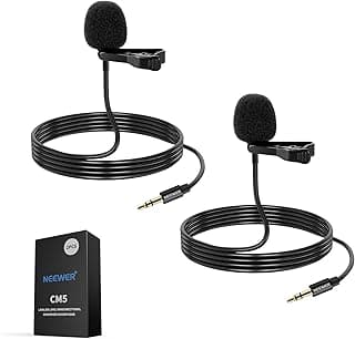 NEEWER 2 Pack Lavalier Lapel Microphone Compatible with DJI Wireless Mic Transmitters Rode Wireless GO II 2, Omnidirectional Condenser Wired Clip On Lav Mics for Stage YouTube Live Streaming, CM5