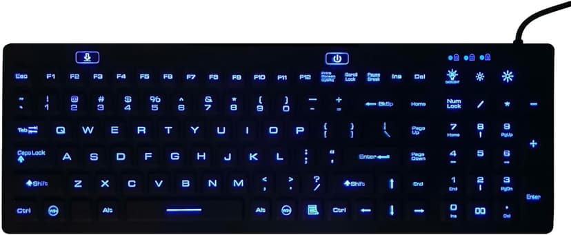 DS International DSI LED Backlit Keyboard with Number Pad - Industrial IP68 Waterproof Rugged Silicone IKB106BL