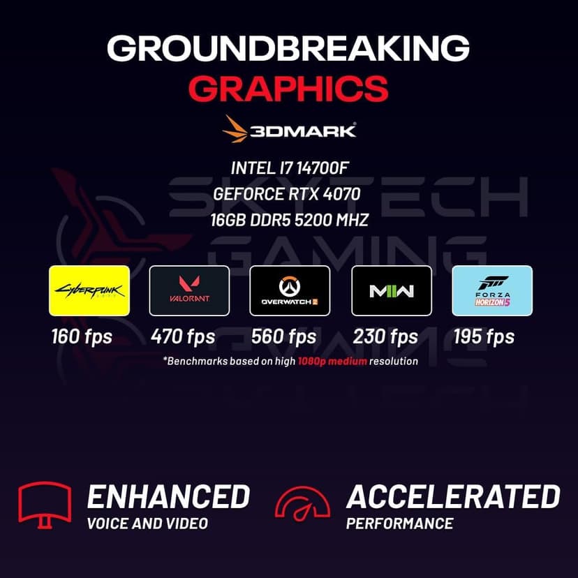 Skytech Rampage Gaming PC, Intel i7 14700F 2.1 GHz (5.3GHz Turbo Boost), NVIDIA RTX 4070 12GB GDDR6X, 2TB SSD, 16GB DDR5 RAM 5200, 750W Gold PSU, 360mm AIO, Wi-Fi, Win 11 Home