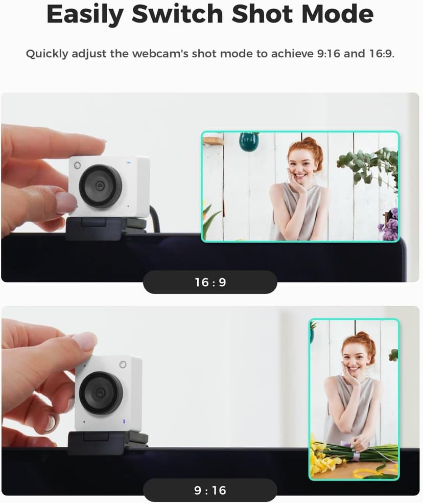OBSBOT Meet SE 1080P 100FPS Webcam for PC, AI Framing Streaming Camera with 1/2.8" Sensor, Beauty Mode, Gesture Control, DOL HDR, Web Camera for Desktop Computer, Laptop, Gaming, Meeting (Cloud White)