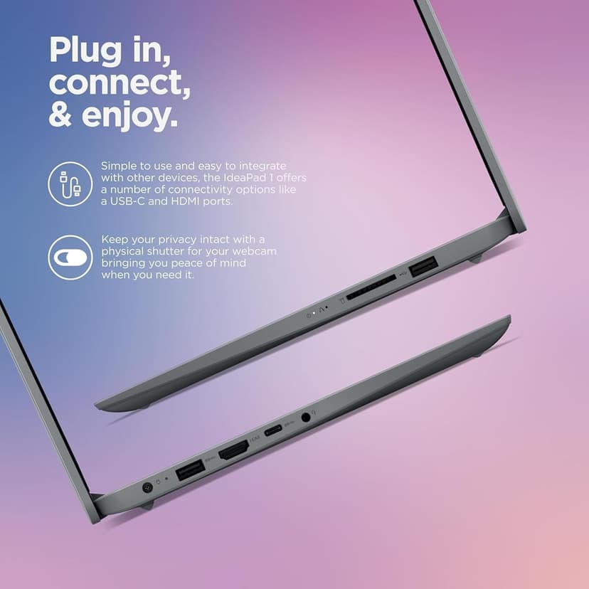 Lenovo IdeaPad 1i Laptop with Microsoft 365 Home and Business • 12GB RAM • 1TB Cloud Storage and 256GB SSD • Intel Core • 15 Anti-Glare Screen • WiFi-6 • 11HR Battery • Windows 11 • w/o Earbuds
