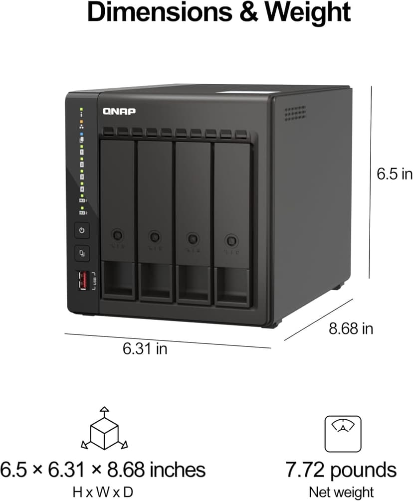 QNAP TS-453E-8G-US 4 Bay High-Performance Desktop NAS with Intel Celeron Quad-core Processor, 8 GB DDR4 RAM and Dual 2.5GbE (2.5G/1G/100M) Network Connectivity (Diskless)