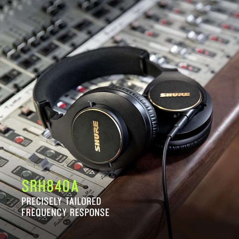 Shure SRH840A Over-Ear Wired Headphones for Critical Listening & Monitoring, Professional Headset, Tailored Frequency Response, Superior Detailed Sound, Adjustable & Collapsible Design - 2022 Version