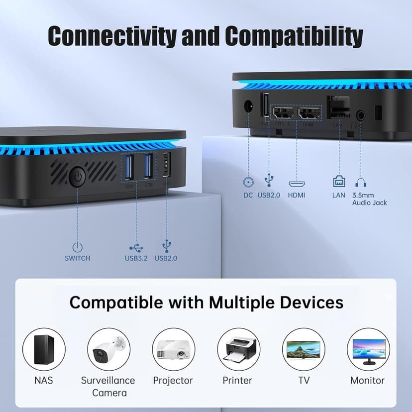 KAMRUI AK1PLUS N95 Mini PC, Intel Processor N95 (up to 3.4GHz), 8GB DDR4 RAM 256GB M.2 SSD, Desktop Computer Support 2.5" SSD, Dual 4K, WiFi, Ethernet for Business, Office, Home