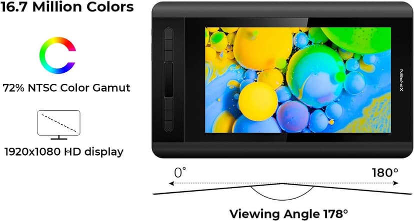 XP-PEN Artist12 11.6 Inch FHD Drawing Monitor Pen Display Graphic Monitor with PN06 Battery-Free Multi-Function Pen Holder and Glove 8192 Pressure Sensitivity