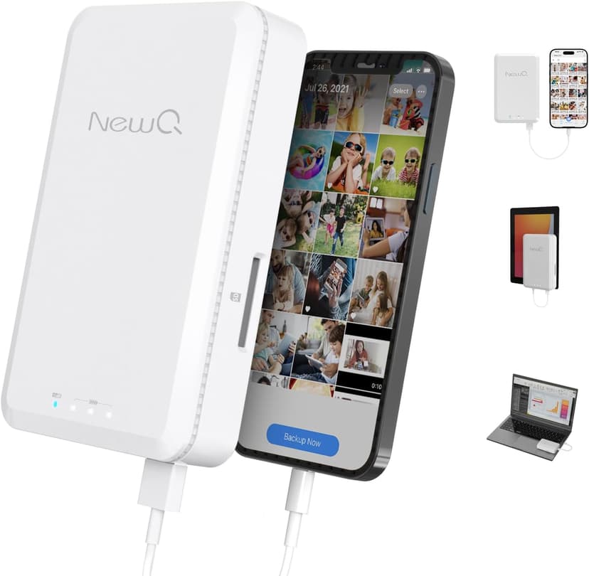NEWQ 1TB External Hard Drive for iPhone, iPad, MacBook - USB 3.0, 2.0, 2.0 3.0 - Compatible with iOS & Android, Store Photos, Videos, Music, Documents