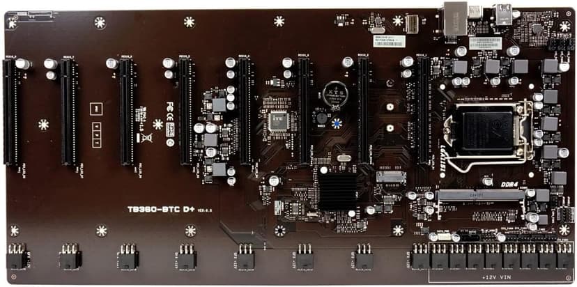 Biostar TB360-BTC D+ (Intel 8th and 9th Gen) LGA1151 SODIMM DDR4 8 GPU Support GPU Mining Motherboard. Requires CPU with IGFX and Server Power Supply.