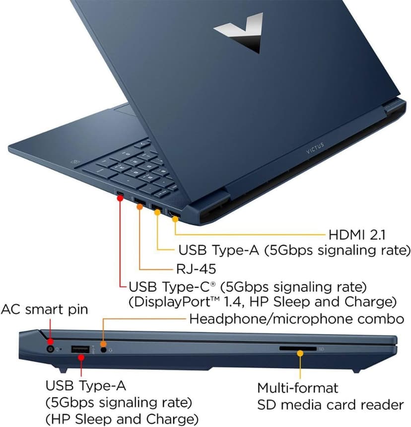HP Victus 15.6 i5 Gaming Laptop, 15.6" FHD 1920*1080 144Hz, Intel Core i5-12450H, NVIDIA GeForce RTX 3050, 32GB RAM, 1TB SSD, Backlit KB, Touchpad, SD Card Reader, Webcam, HDMI, Wi-Fi 6, W11 H, Blue