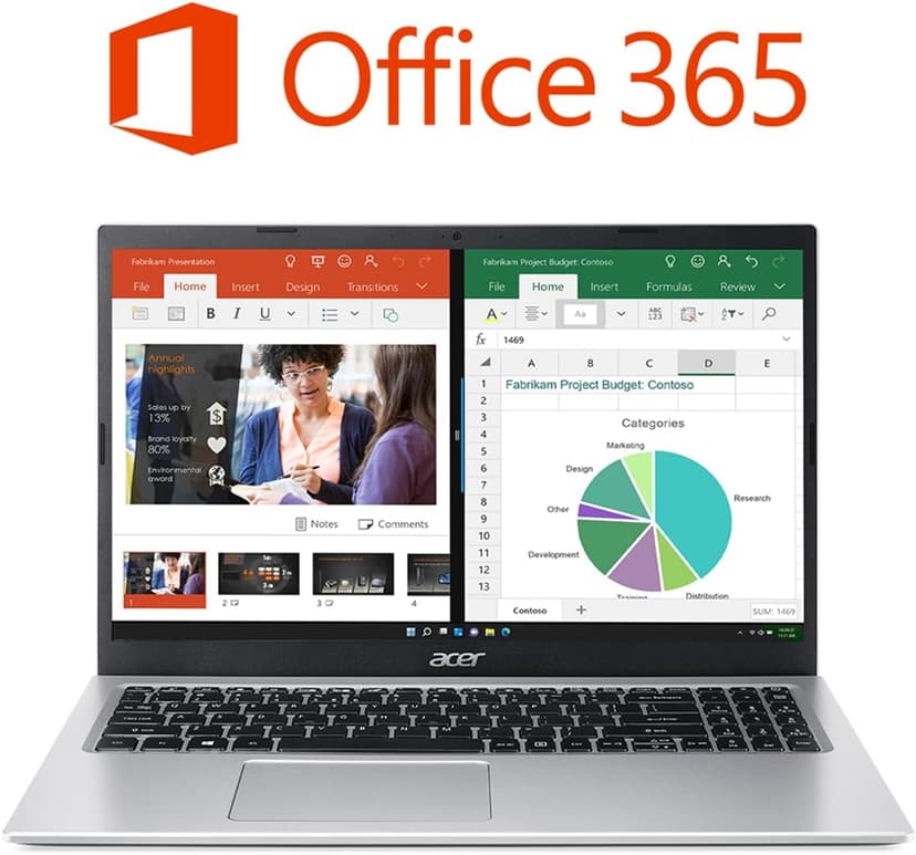 Acer Aspire 1 A115-32-C96U Slim Laptop | 15.6" FHD Display | Intel Celeron N4500 Processor | 4GB DDR4 | 128GB eMMC | WiFi 5 | Microsoft 365 Personal 1-Year Subscription | Windows 11 in S Mode, Silver